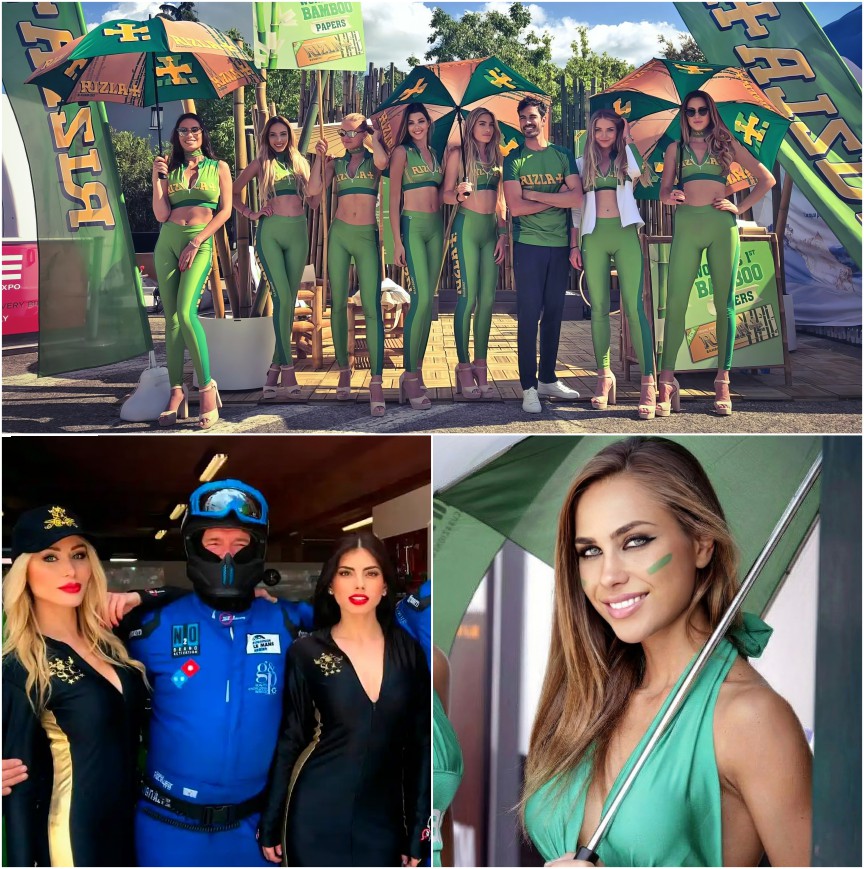 Paddock and grid girls at a motorsport event in New York